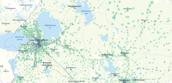 Зона покрытия МТС на карте Сысерть 